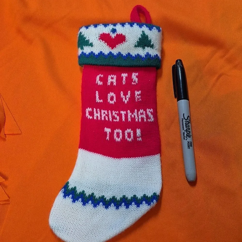 Kurt Adler Cats Love Christmas Too Mini Knit Christmas Stocking Vintage